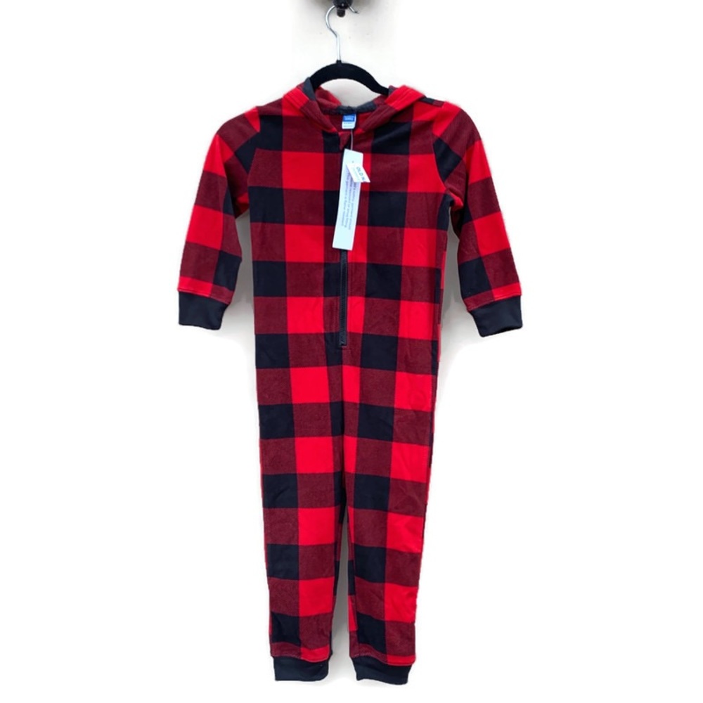 Old Navy Kids Matching Pajamas Gingham Plaid Hooded One Piece Unisex NWT XS
